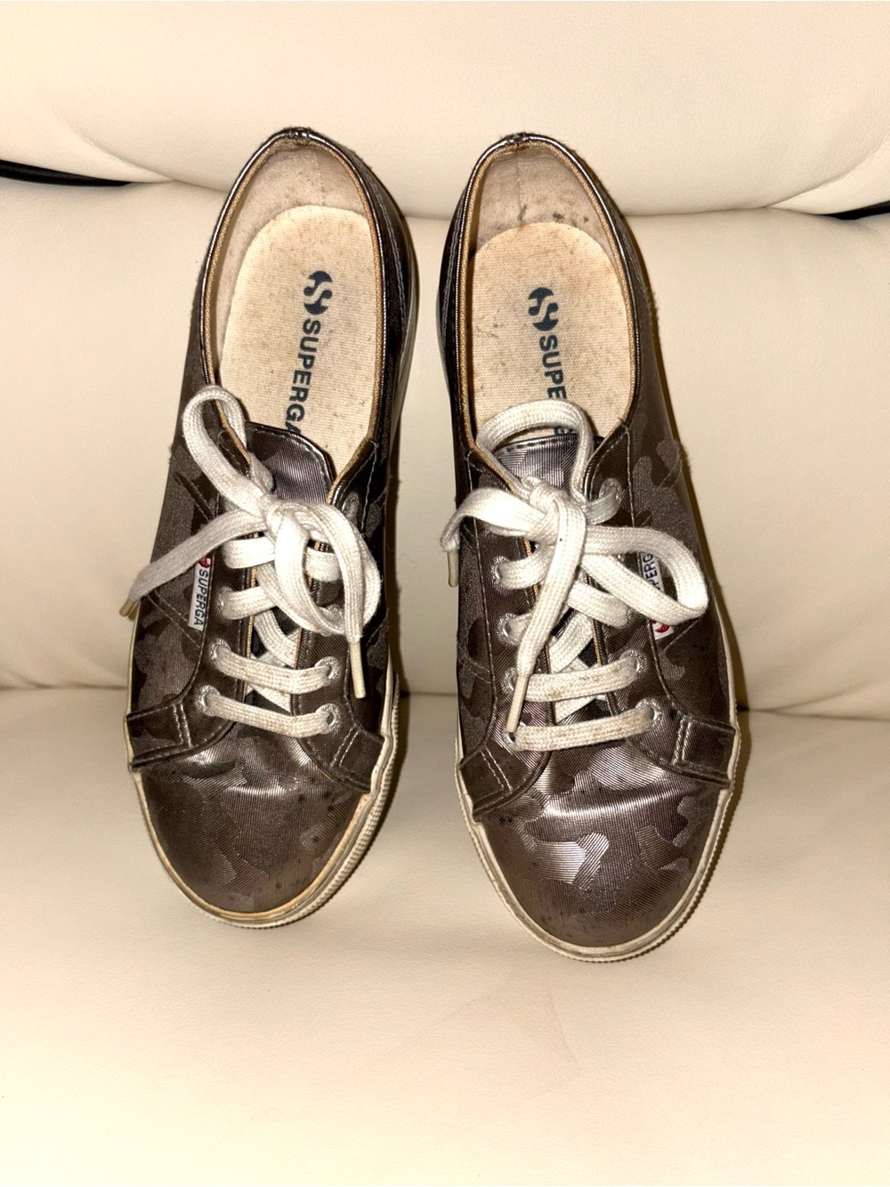 Superga Metallic Brown and White Low-Top Sneakers